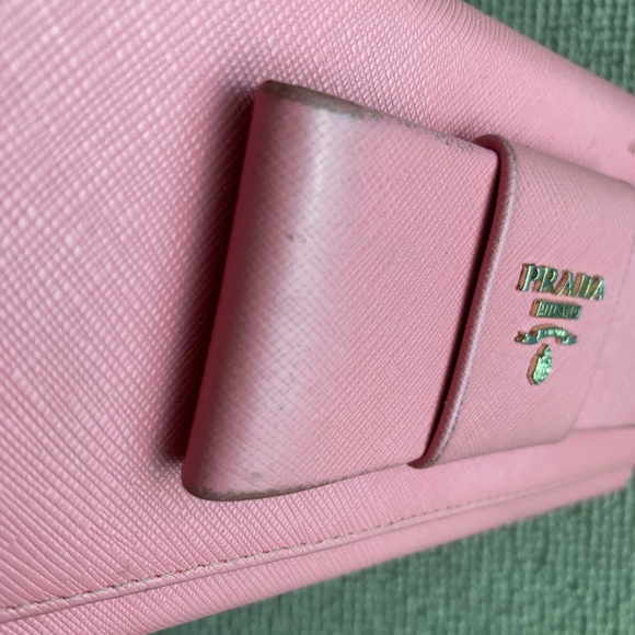 PRADA pink bow wallet leather women’s snap closure organizer bag zipper money - Picture 8 of 13